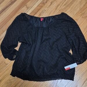 NWT Elle Black and Gold Women's Peasant Blouse w Copper Sequins Sz  2X